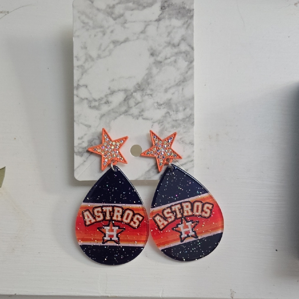 Astros Star Drop Earrings - Navy and Orange